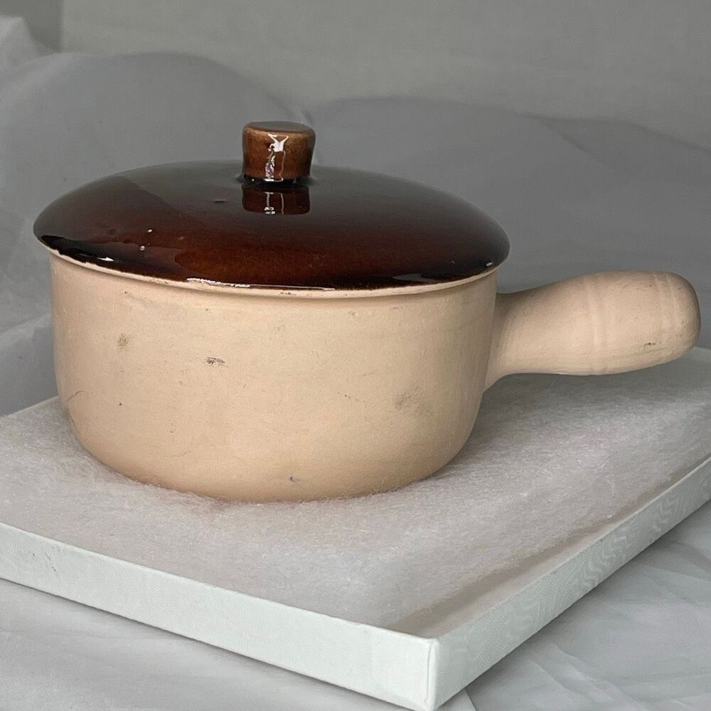 VTG La Solana Solanaware Pottery handled brown soup bean side dish for one.